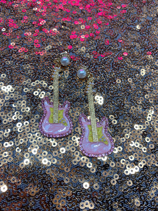 Pink guitar earrings